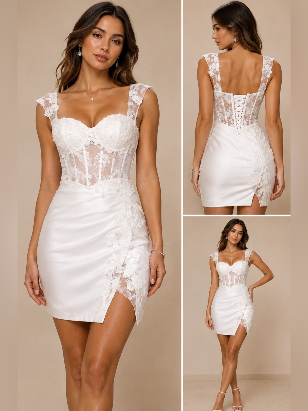 VIP Bridal White Lace Corset Mini Dress Sequin NWT Size 4